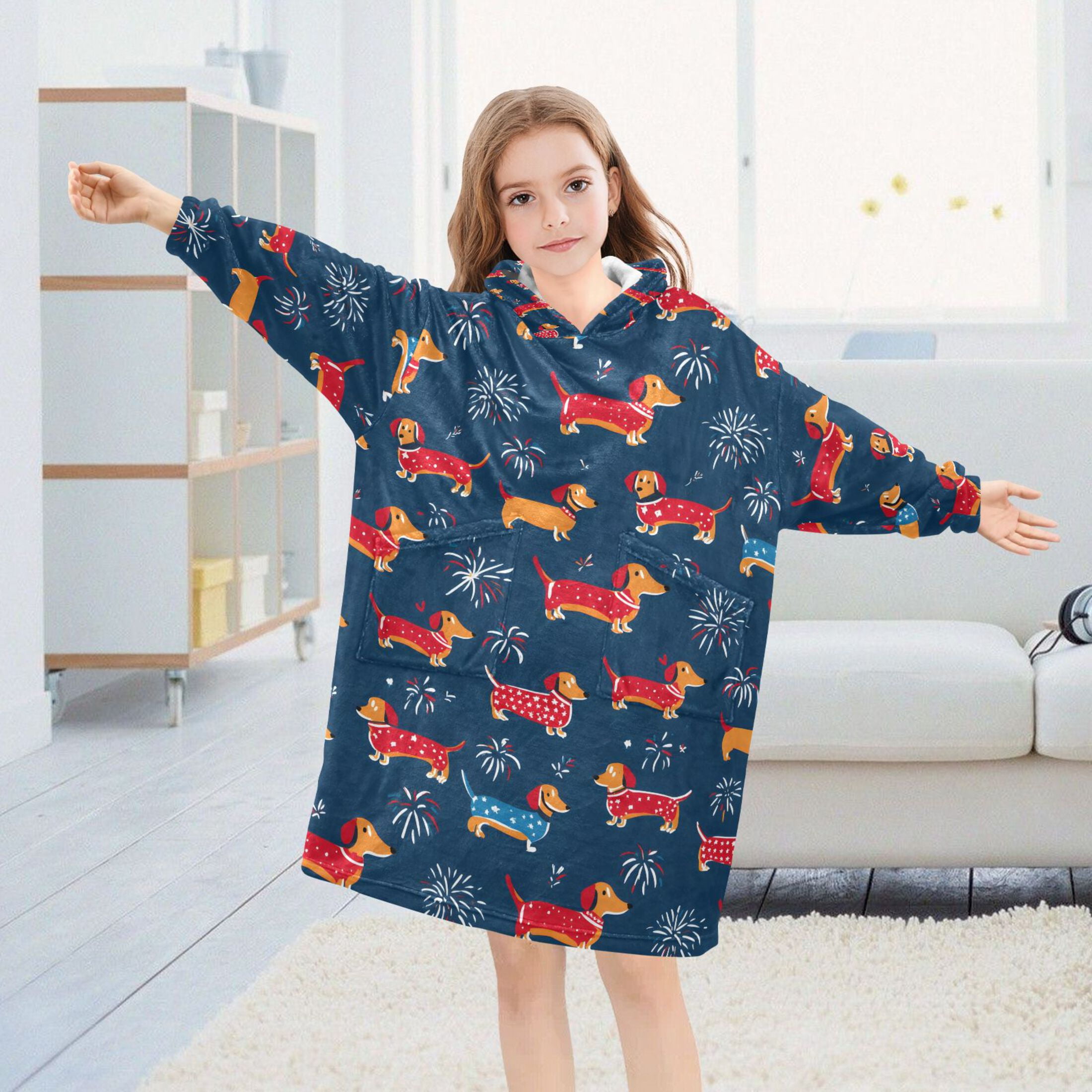 joogoo Blanket Hoodie for Dachshund Cute Dogs Oversize Sweatshirt 3-14 YR L