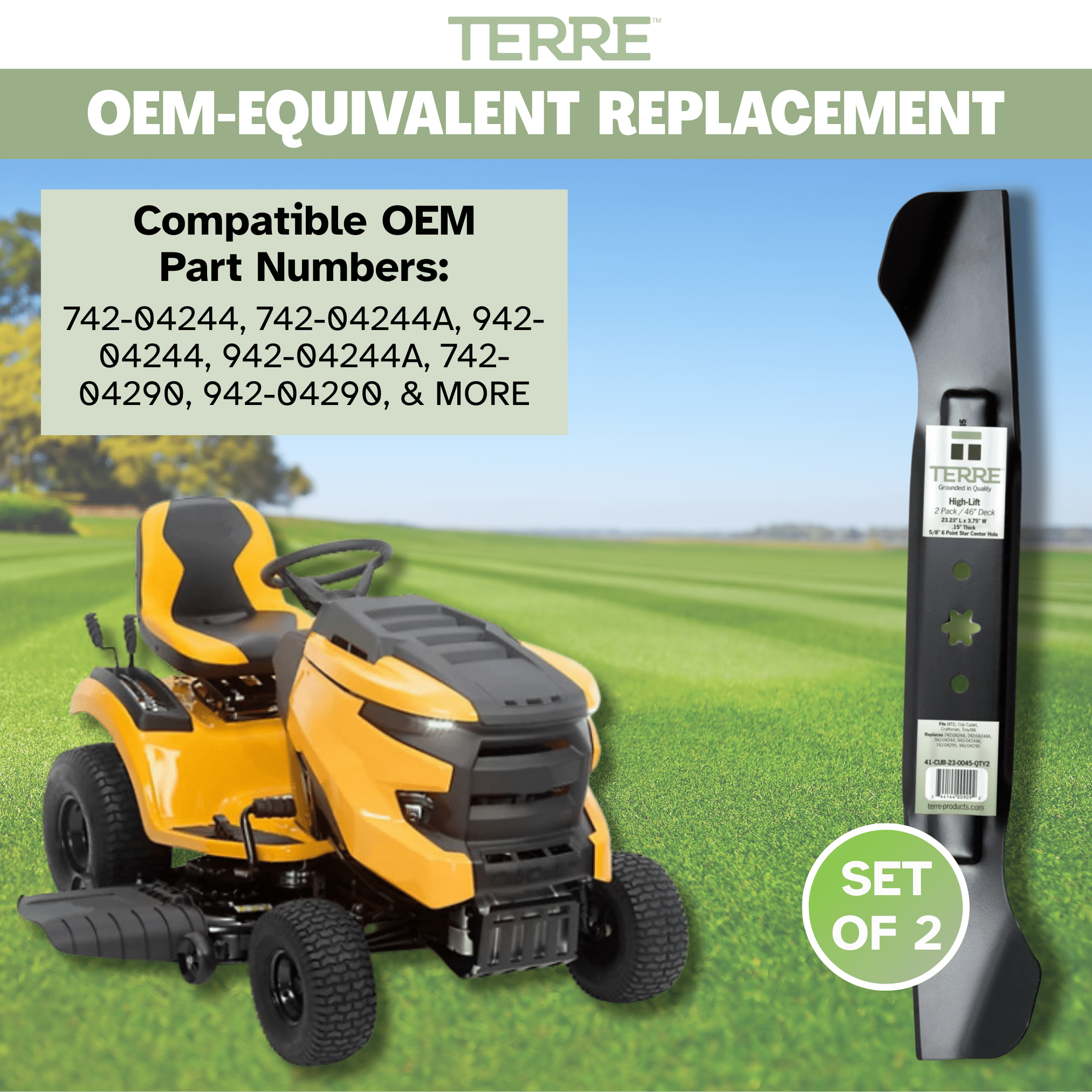 Terre 46 Inch Lawn Mower Blades, for Cub Cadet, Craftsman, Troybilt