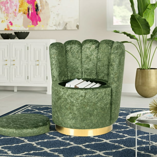 Homebeez Modern Round Velvet Upholstered Storage Ottoman,Modern Accent