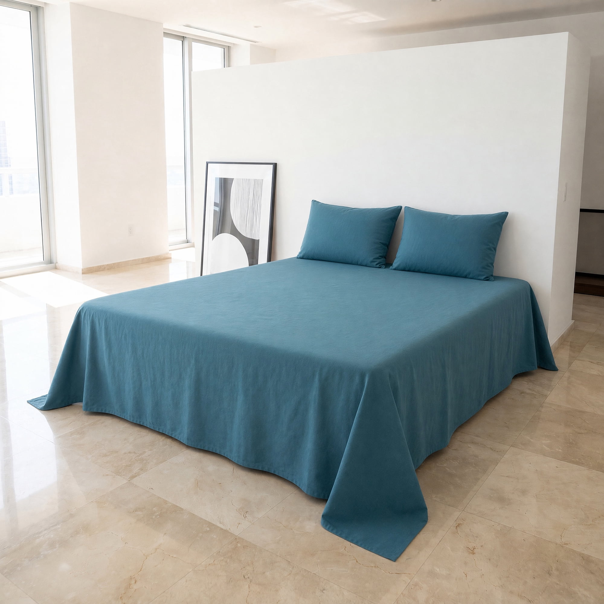 Unique Bargains Microfiber Ice Bed Sheet Flat Sheet Bedding for Bedroom Dark blue 91"x96"