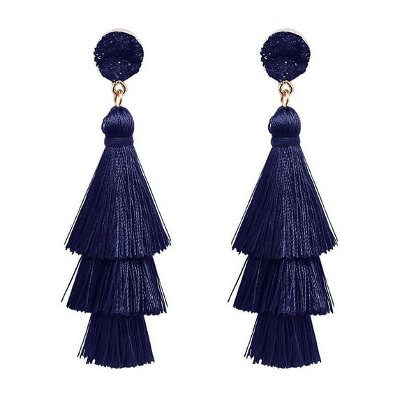 ERDOUY Bohemian Tassel Earrings Dangle Drop Tiered Tassel Stud Earrings Colorful Layered for Women(Blue)