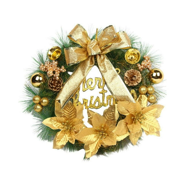 FELTECHELECTR Corona navideña de pino artificial de 30 cm, colgante decorativo para el hogar, fiestas navideñas, paredes, puertas y ventanas (dorado).