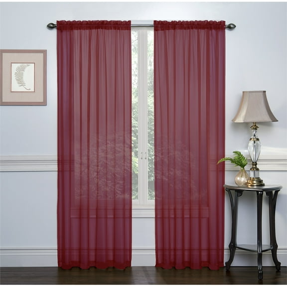 2 Pack: Ultra Luxurious High Thread Rod Pocket Sheer Voile Window Curtains by GoodGram® - Burgundy