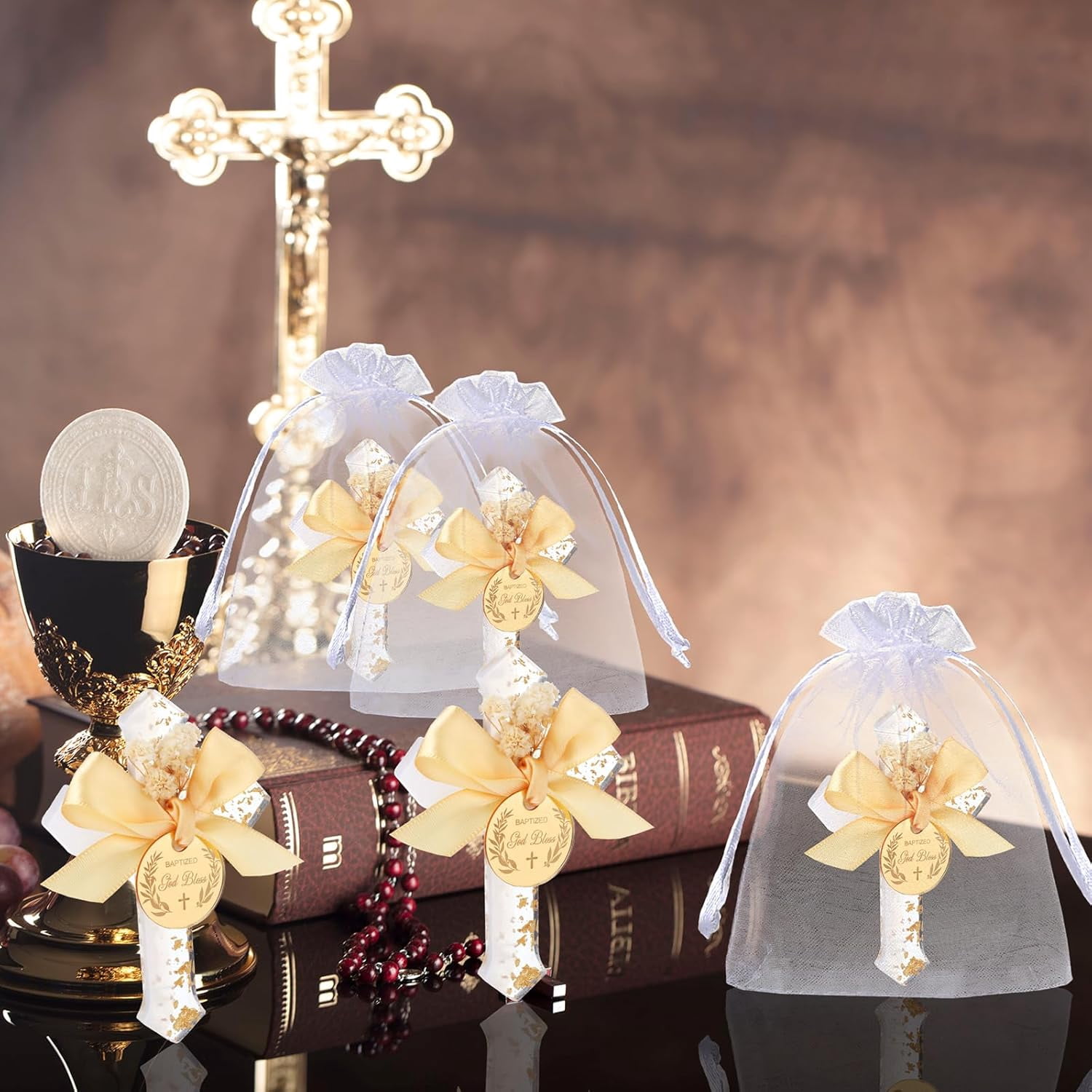 12 Pcs Baptism Favors for Guests Epoxy Cross Fridge Magnets First Communion Cross with Flower Christian Souvenirs Gift for Baptism Christening Baby Shower Party Family Gathering (White)