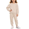 thumbnail image 2 of LvhaoGJOB Little Kids Boys Sweatshirt and Jogger Pants Outfit Set, Beige - fleece fabric, 2 of 7