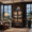 Black, variant on Tall Arched Glass Display Cabinet with LED Lights, Modern Farmhouse 4‑Tier Showcase, Glass Doors, Shelves & 2 Drawers for Living Room Dining Room