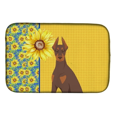 

Summer Sunflowers Red and Tan Doberman Pinscher Dish Drying Mat 14 in x 21 in