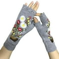 thumbnail image 3 of CUZIBR Womens Gloves Elegant Embroidered Flower Thermal Knitted Fingerless Gloves Warm Soft Textured Hand Mittens Cozy Fashion For Cycling Running Outdoor Activities, 3 of 4