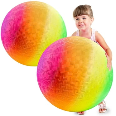 18 Inch Rubber Playground Balls for Kids - (2-Pack) Giant Large Rainbow Inflatable Bouncy Play Ball - Big Size, Kickballs, Fun for Park, Recess, Backyard, Indoor and Outdoor Games with Hand Pump
