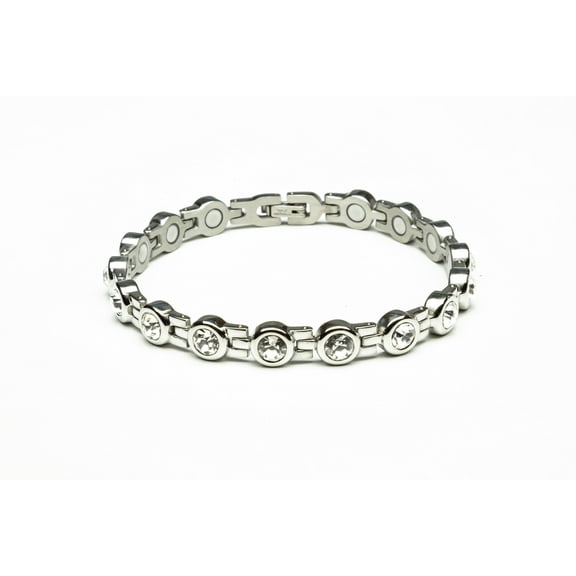 MagneHealth Stainless Steel Magnetic Bracelet with Crystal CZ's, Silver