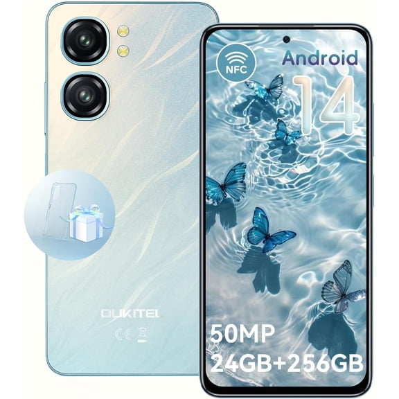OUKITEL C58 Pro Unlocked Cell Phone - Android 14 Mobile Phone with 24(6+18) GB +256GB/1TB TF Expand, 6.7" HD+ Screen 90Hz 5150mAh Battery 50MP Main Camera Smartphones, NFC/T-Mobile/OTG/Dual SIM 2025