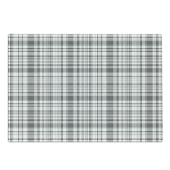 Grey Cutting Board, Pattern with Modified Stripes Crossed Horizontal and Vertical Lines Forming Squares, Decorative Tempered Glass Cutting and Serving Board, Large Size, Grey White, by Ambesonne