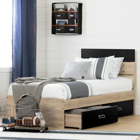 South Shore Induzy Bed Set with 2 Drawers, Rustic Oak and Matte