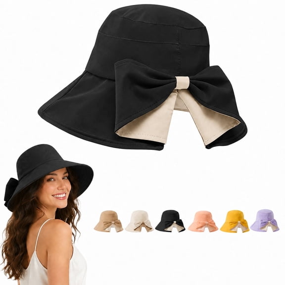Carlikeit Women's Wide Brim Sun Hat with Bowknot Foldable Design Breathable Summer Beach Hat for Travel
