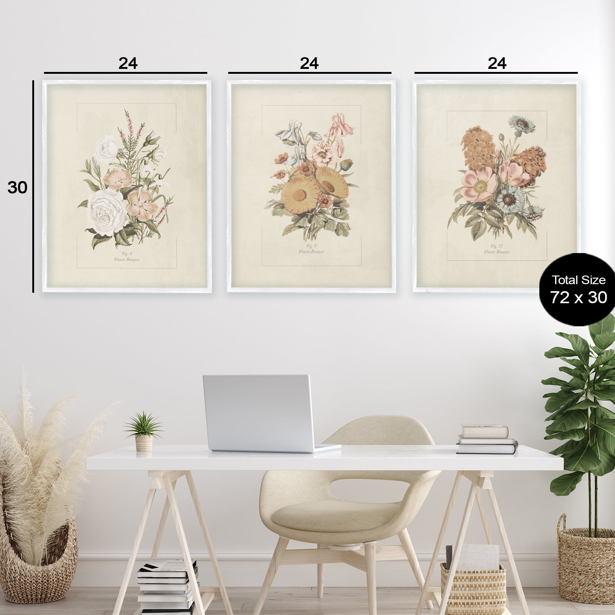 Stupell Industries Neutral Bouquet Studies 3 Piece White Framed Giclee Art Set, design by Dan Meneely
