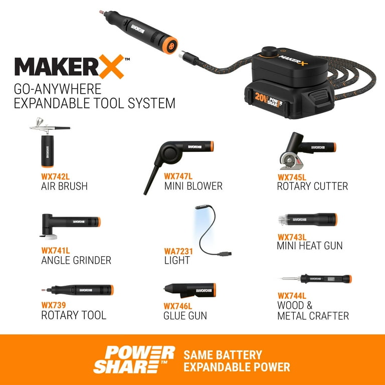 WORX 20V MakerX Power Share Kit with Rotary Tool, Grinder and