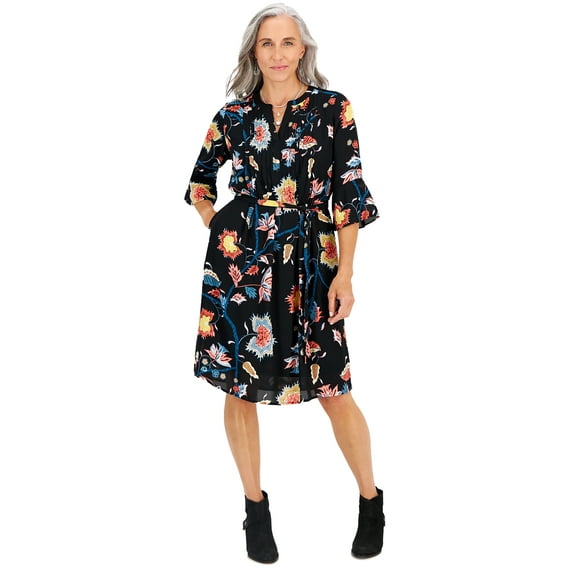 Petite Pintuck Dress Pearl Black PS