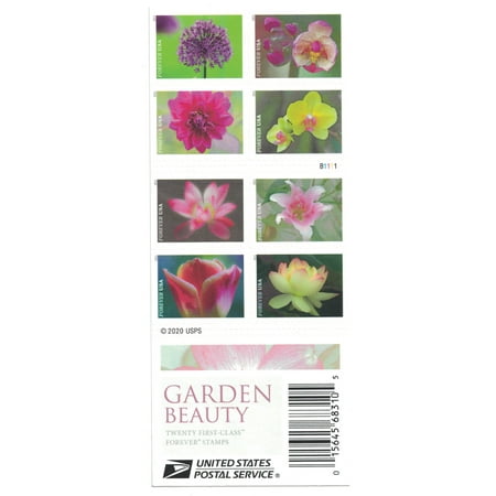USPS Garden Beauty Forever Postage Stamps Book of 20 self-stick First Class  Wedding Celebration Anniversary Flower Party (20 Stamps)