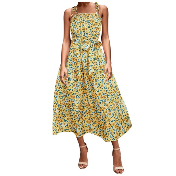 Moda mujer verano Casual estampado Camis sin mangas vendaje vestido largo Fridja hjkh3713
