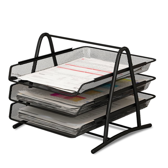 Desk File Tray Mesh Desk File Organizer Mesh Letter Tray Mesh Desk Paper Holder Office Desk Document Tray Mesh Bracket Paper Letter Shelf Holder Black Metal For Home Study School