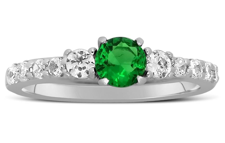 Diamond 14K White Gold Over Three Stone Engagement Ring Details about   3/4Ct Green Moissanite 