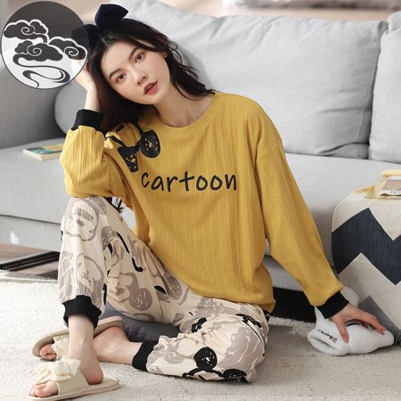 

QWZNDZGR Spring Autumn Elegant Women s Sleep Pajama Long Sleeved Woman Pajama Sets Cartoon Pyjamas Cotton Sleepwear M-2XL Lounge Fashion