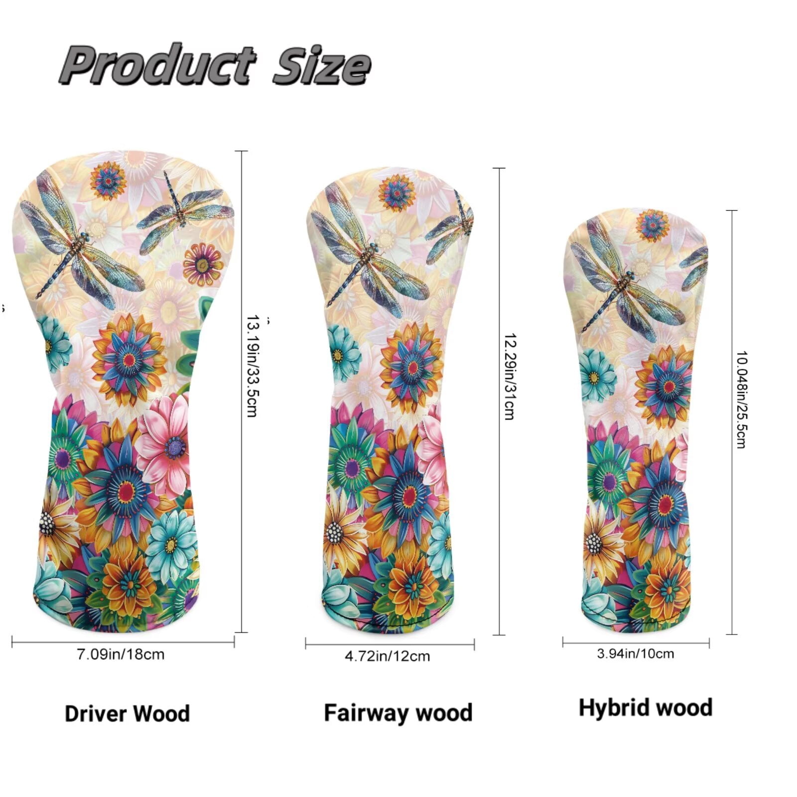 Uorisanigo Golf Club Head Cover for Woods/Drivers/Hybrirds, Premium PU Leather Ethnic Floral Dragonfly Headcovers Accessories for Women Men, Soft Interior Protect Club Head