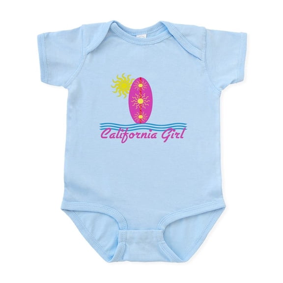 CafePress - California Girl Baby Bodysuit Pink Surfboard W/Sun - Baby Light Bodysuit, Size Newborn - 24 Months