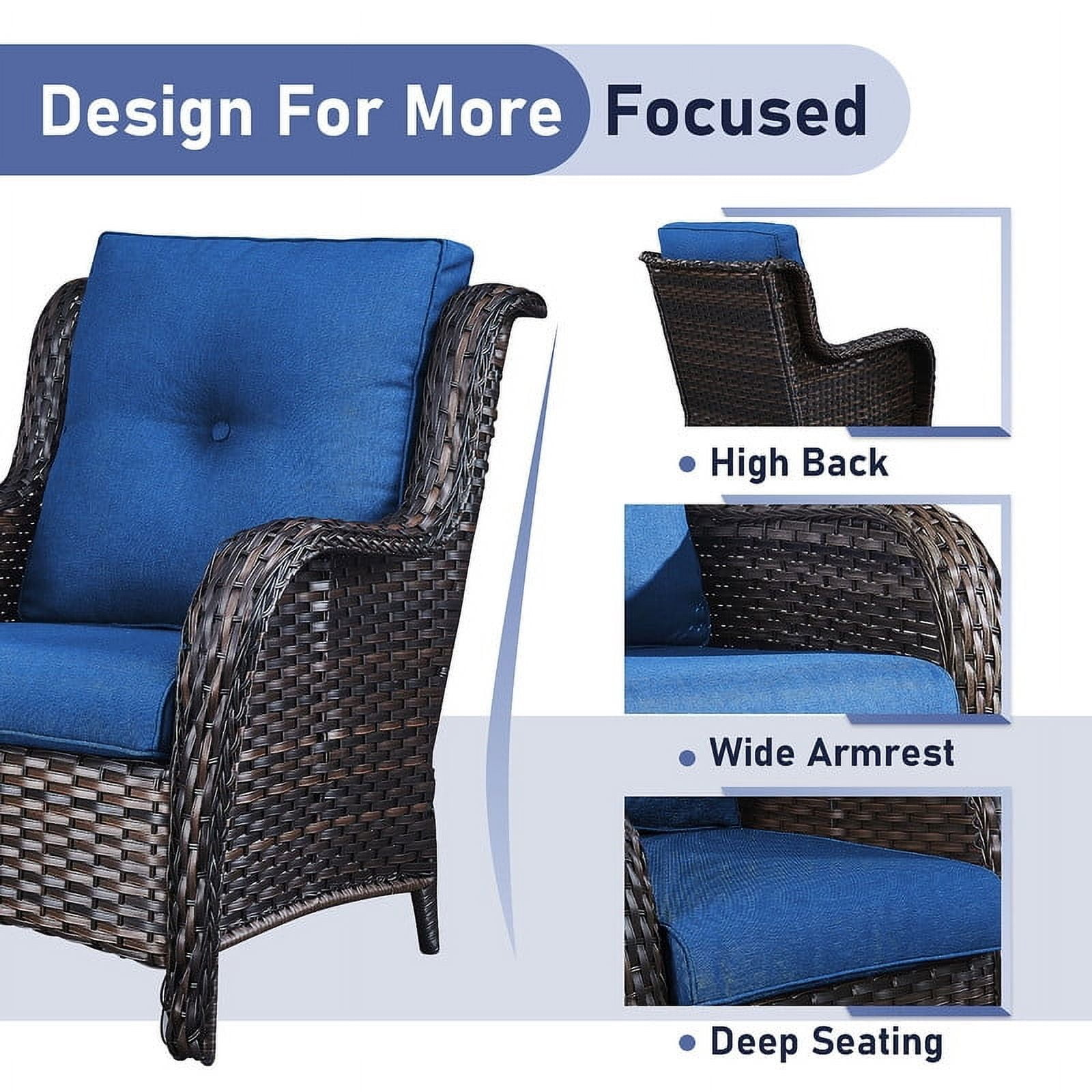 Bellefurn Patio Wicker Chairs Set,High Back Rattan Outdoor Patio Chairs Outdoor Furniture Set with Side Table for Proch Deck Garden Backyard