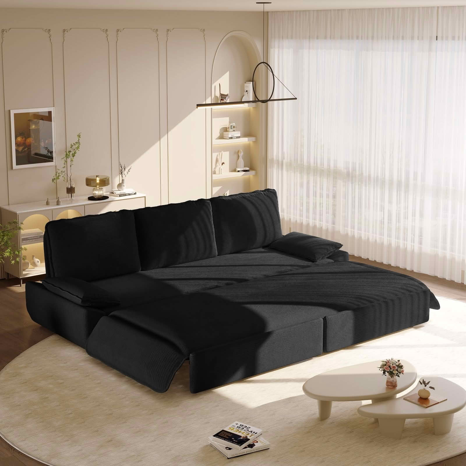 MAYEERTY Modern 73.2‑Inch Queen‑Size Pull‑Out Sleeper Sofa Bed, 3‑in‑1 Multi‑Functional Convertible Velvet Loveseat Couch for Living Rooms and Bedrooms