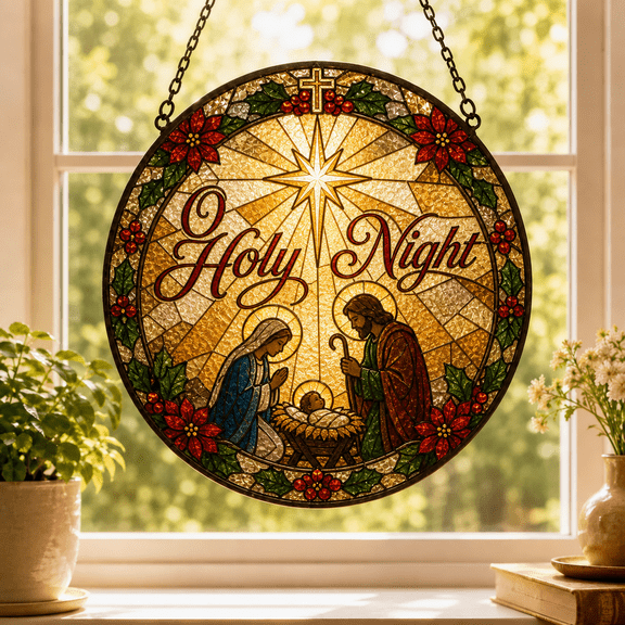Religious Christmas Suncatcher Stained Glass Window Hanging Catholic Gift