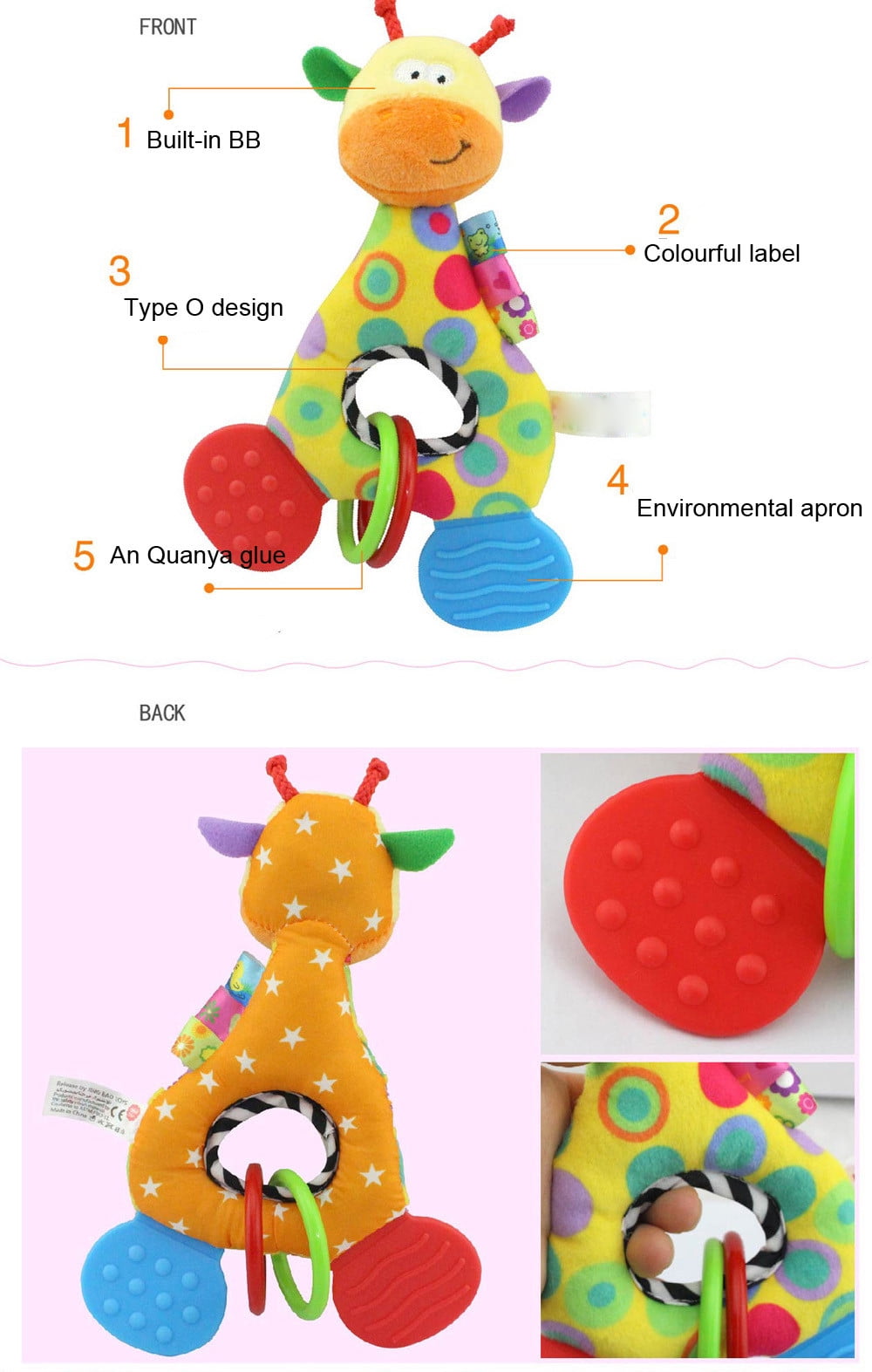 Wenini Baby Rattles and Teethers Newborn Baby Infant Animal Soft Rattles Teether Hanging Bell Plush Bebe Toys A