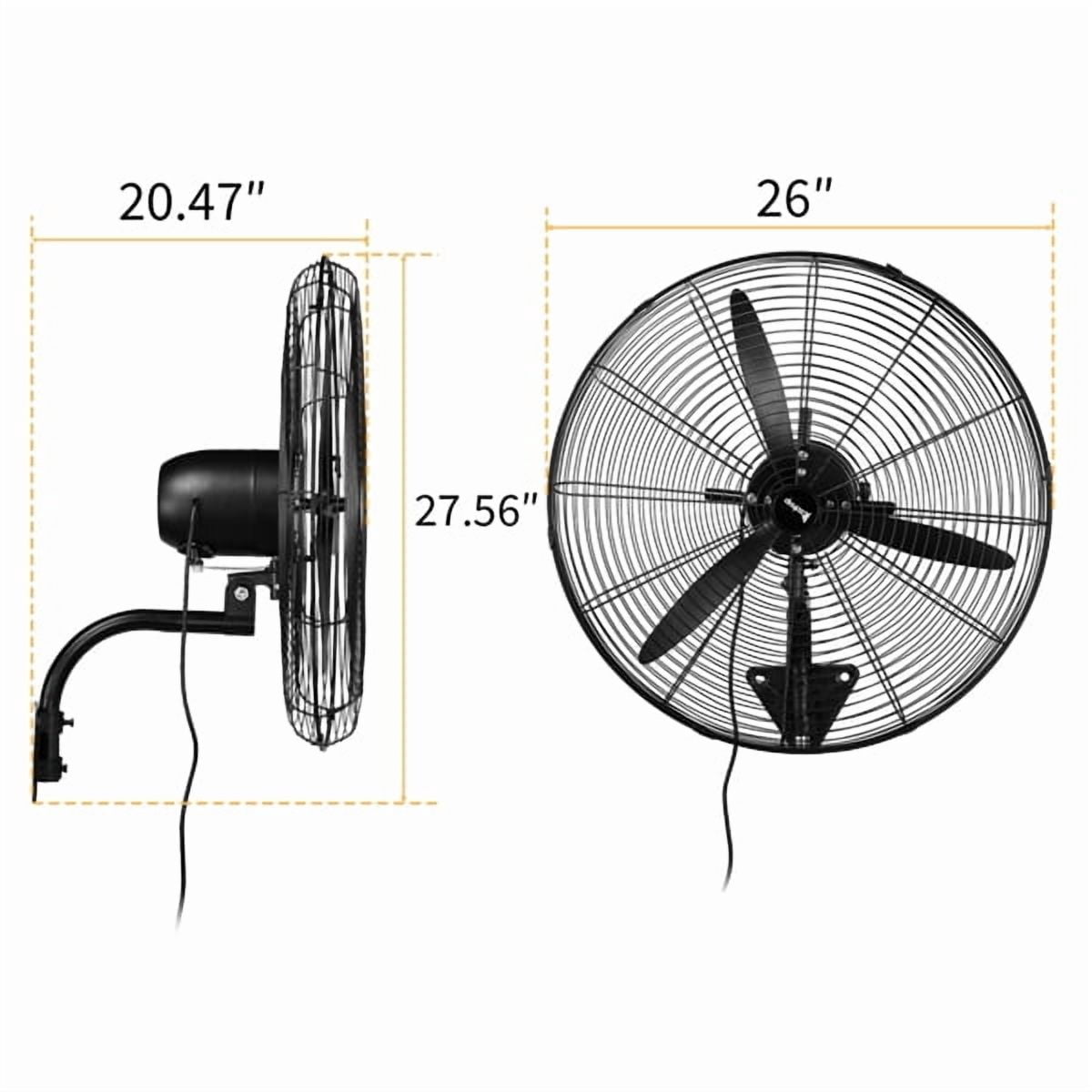 Alvantor 26 Inch Industrial Wall Mount Fan, 9299 CFM Oscillating BLDC Copper Motor, 4 Speeds, Black