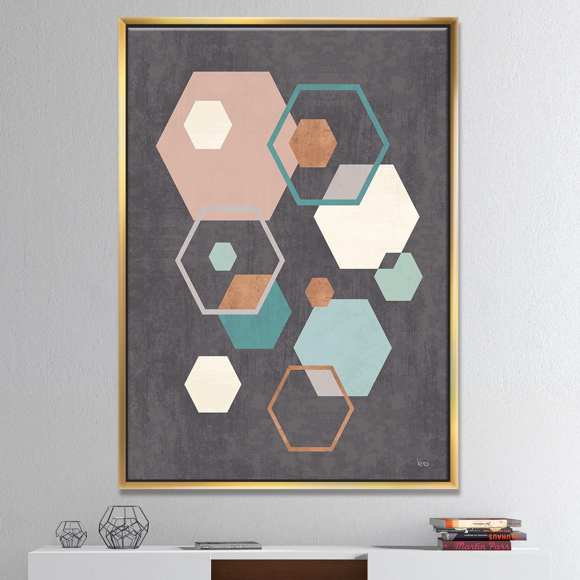 Designart ' Geometric hexagons Pattern IV ' Transitional Framed Canvas