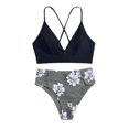 thumbnail image 4 of Feimerou Women High Waisted Bikini Sets Sexy Tummy Control Swimsuits Fashion Floral Printed Push Up Padded V Neck Two Piece Bathing Suit, 4 of 7