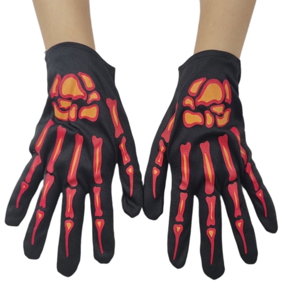 Punk Rock Skeleton Gloves Themed Party Wear Flexible Fabric for Halloween Event and Cosplay