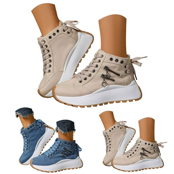 Dakaela High Top Sneakers for Women Lace up Platform Canvas Shoes Casual Tennis Walking Ankle Boots