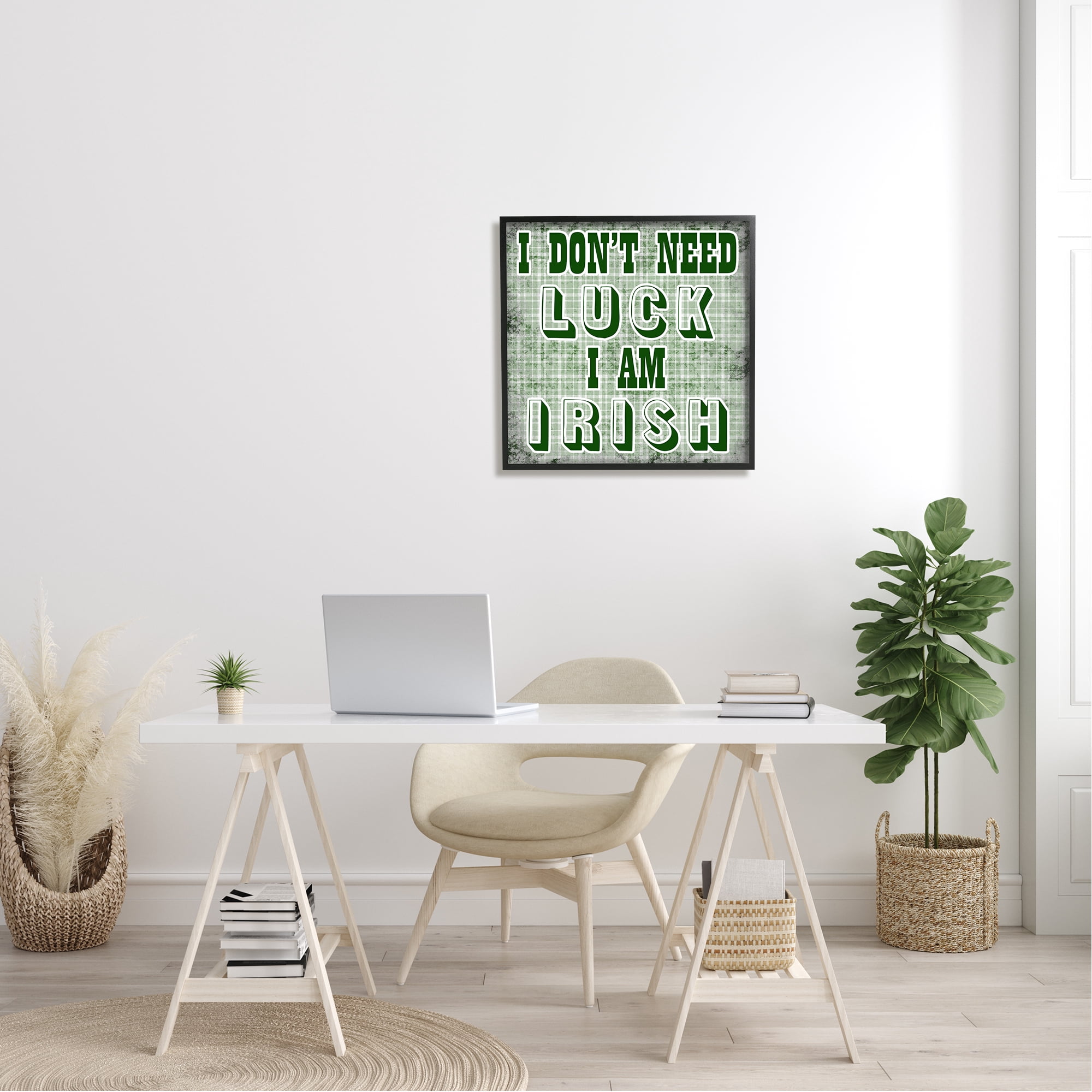 Stupell Don't Need Luck I'm Irish Funny Plaid Holiday Painting Black Framed Art Print Wall Art