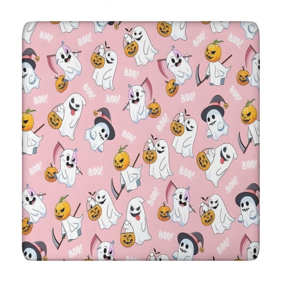 Cute Halloween Ghost Pattern Square Fitted Tablecloth with Elastic Edge,Square Table Cover,Washable Elastic Table Cover for Home Kitchen Party Decor 34"x34"