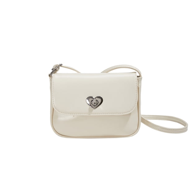 Bolso de hombro cuadrado pequeño con cerradura en forma de corazón de moda para mujer (blanco)