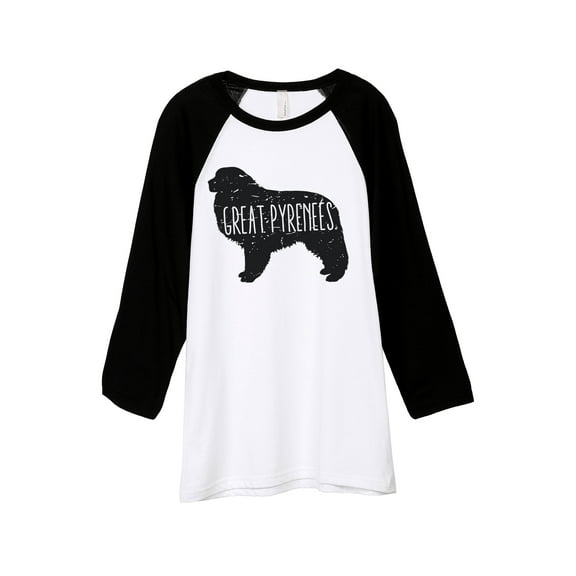 Thread Tank Great Pyrenees Dog Silhouette Unisex 3/4 Sleeves Baseball Raglan White Black Small