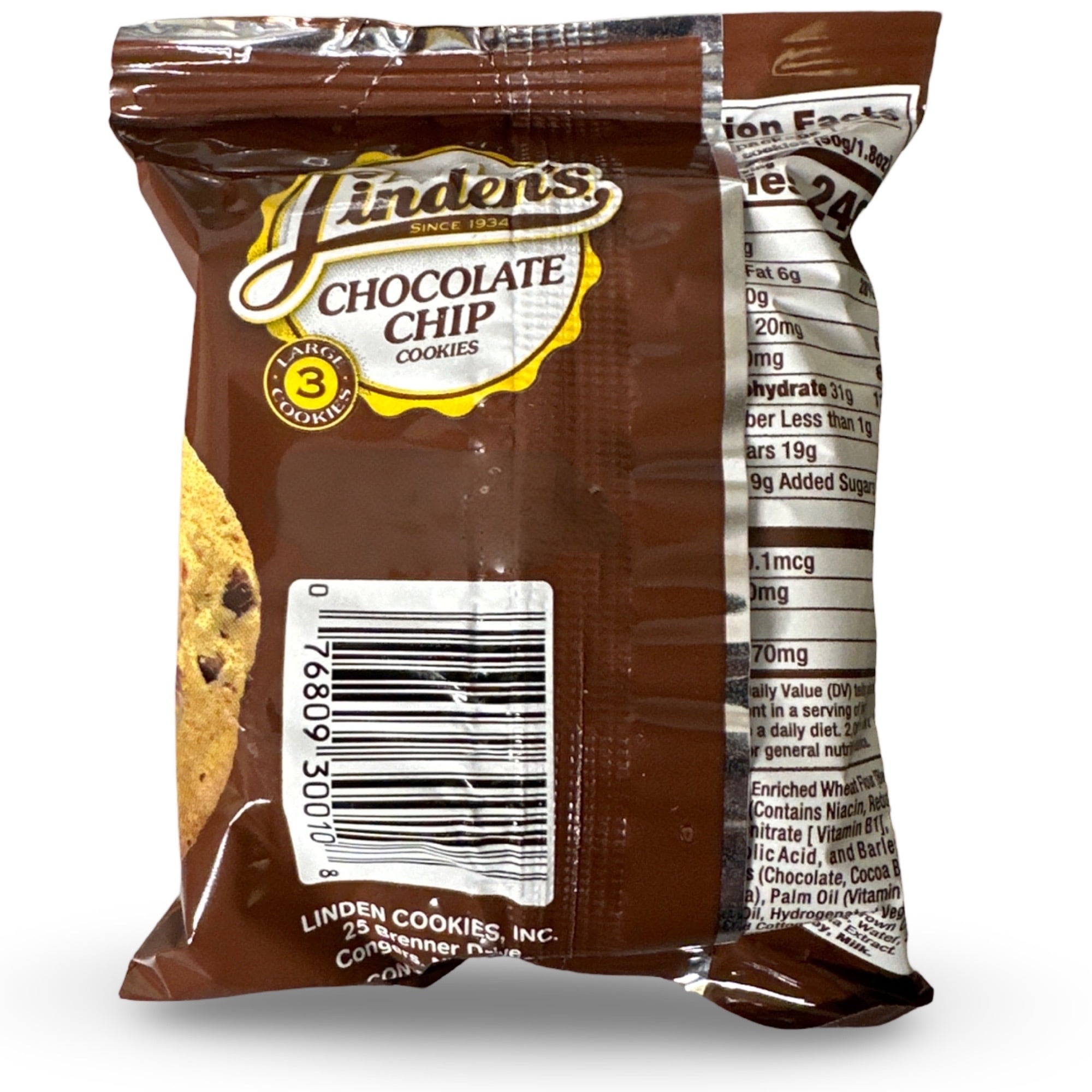 Linden's Chocolate Chip Cookies, 3 Cookies Per Bag | 12 Pack