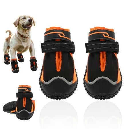 Unique Bargains 4pcs Dog Shoes Waterproof Anti-Slip Dog Shoes Dog Boots Paw Protectors Black Size 8 Width 2.75
