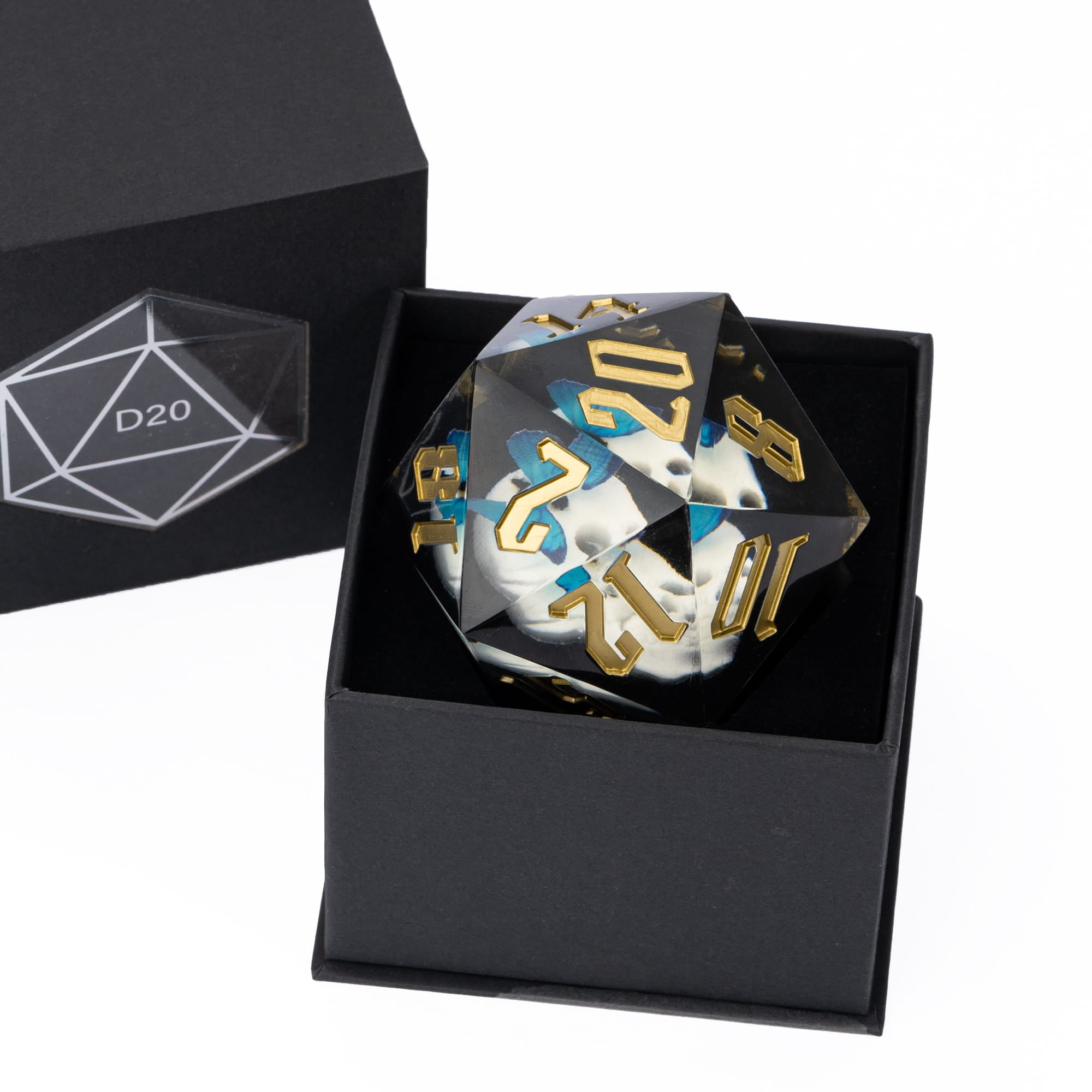 Cusdie 55MM D20 DND Dice Sharp Edges Dice, 20 Sided Resin Skull Dice, Single D20 Polyhedral Dice with Gift Box for Dungeons and Dragons TTRPG Role Playing Game Pathfinder