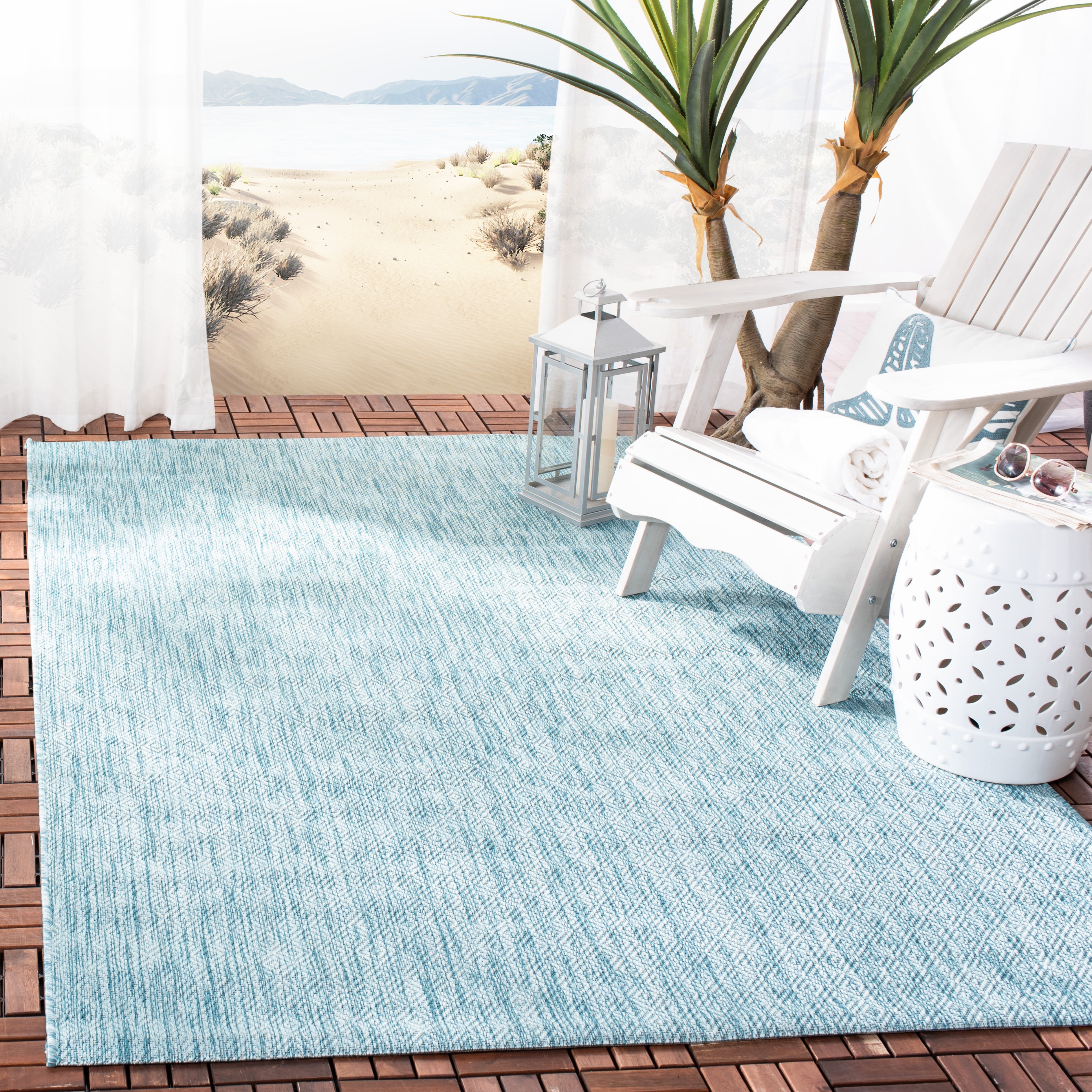 Safavieh Courtyard Mitre Geometric Indoor/Outdoor Area Rug, Aqua, 4' x 5'7"