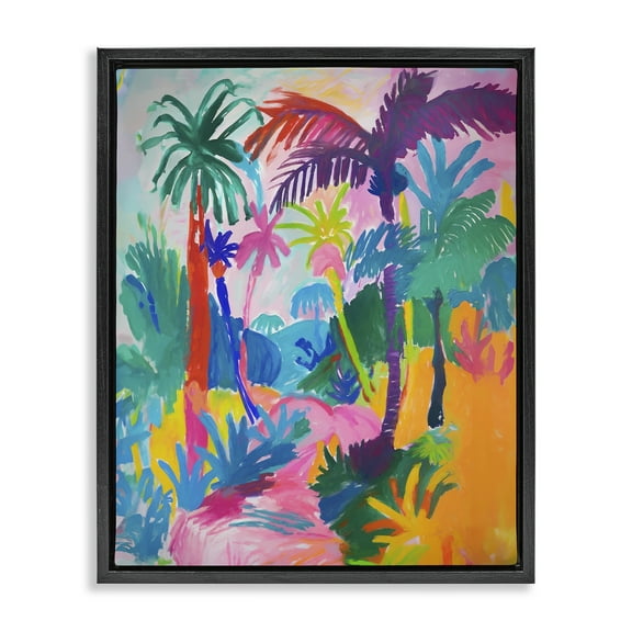 Stupell Industries Bold Palm Paradise Coastal Painting Black Floater Framed Canvas Art Print Wall Art, 17 x 21