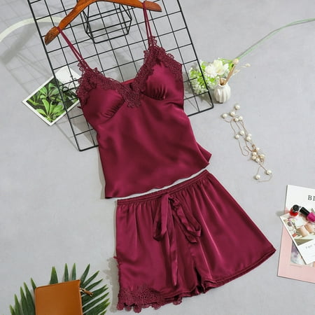 

pxiakgy intimates for women lace underwear set sling bowknot sleepwear womens nightdress satin lingerie + xxl