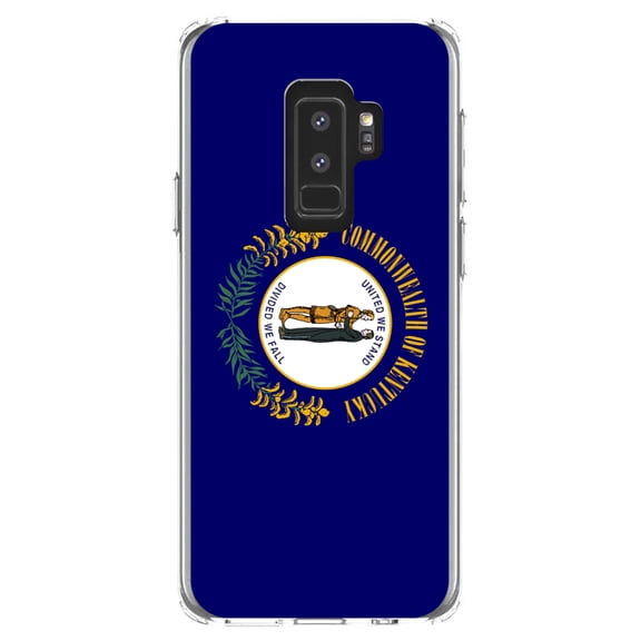 DistinctInk Clear Shockproof Hybrid Case for Samsung Galaxy S9  PLUS (6.2" Screen) - TPU Bumper, Acrylic Back, Tempered Glass Screen Protector - Kentucky State Flag - US State Flag