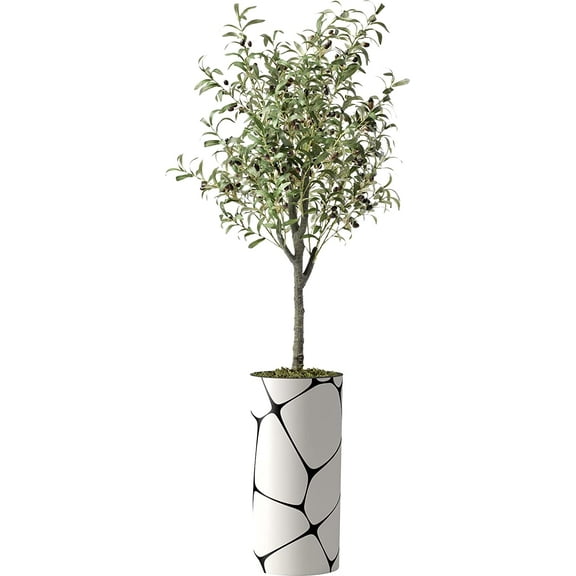 Artificial Tree in Geometric Pattern Planter, Fake Olive Silk Tree for Indoor and Outdoor Home Decoration - 68" Overall Tall (Plant Pot Plus Tree)