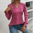 thumbnail image 4 of Timegard Tuniques pour Femmes à Manches Longues Plissées à Col en V Blouses de Robe T-Shirts Décontractés de Couleur Unie, 4 of 7